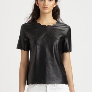 BCBGMAXAZRIA Black Eyelet Faux Leather Top